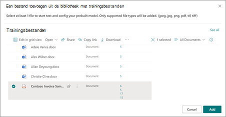Schermopname van de pagina Een bestand toevoegen vanuit de bibliotheek met trainingsbestanden.
