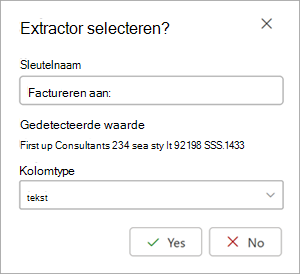 Schermopname van het vak Extractor selecteren op de pagina met gegevens van de extractor.