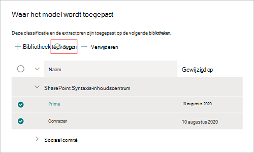 Schermopname van de sectie Waar het model wordt toegepast en de knop Synchroniseren gemarkeerd.