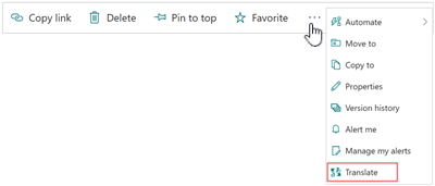 Schermopname van de optie Vertalen op het lint.