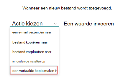 Schermopname van de regelinstructiepagina met de vertaaloptie gemarkeerd.