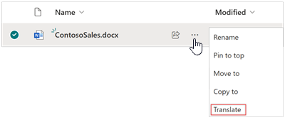 Schermopname van de optie Vertalen naast het document.