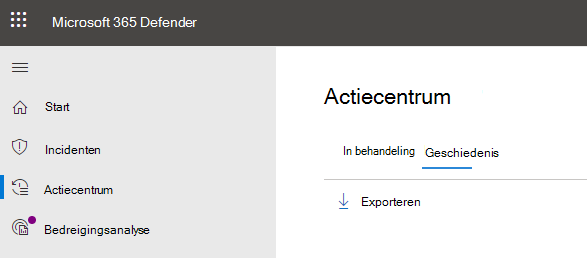 Schermopname van het Actiecentrum in M365.