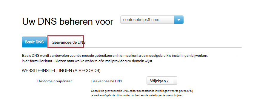Selecteer het tabblad Geavanceerde DNS.