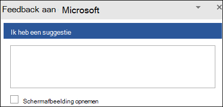 Schermopname: tekstveld voor het invoeren van feedbacksuggesties aan Microsoft