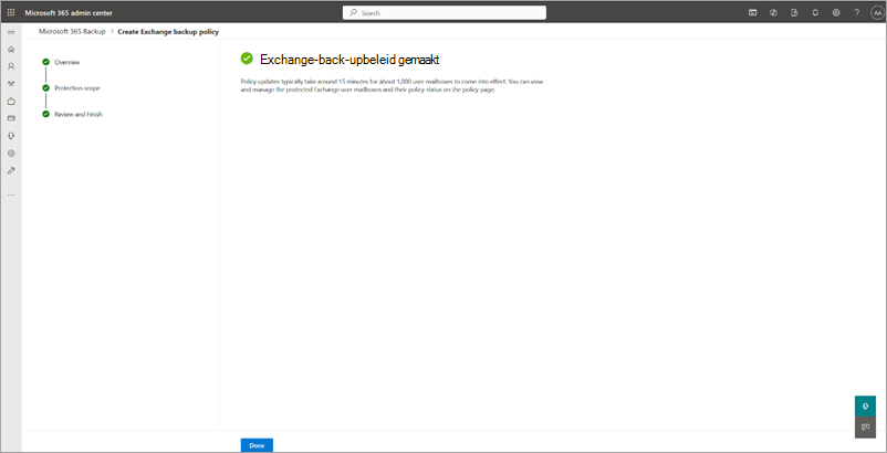 Schermopname van de pagina Back-upbeleid voor Exchange gemaakt.