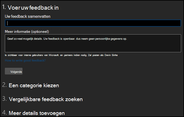 Schermopname: pagina om uw feedback in te voeren en samen te vatten