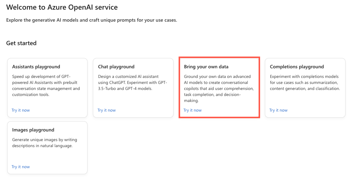 Azure OpenAI Studio Bring Your Own Data