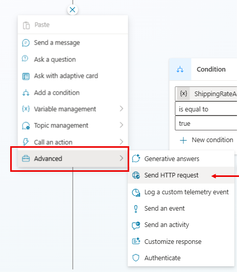 Schermopname van de optie HTTP-aanvraag verzenden in het menu Geavanceerd.
