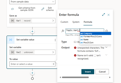 Schermafbeelding van toegang tot volledige Intellisense voor verschillende eigenschappen via de editor. Power Fx 