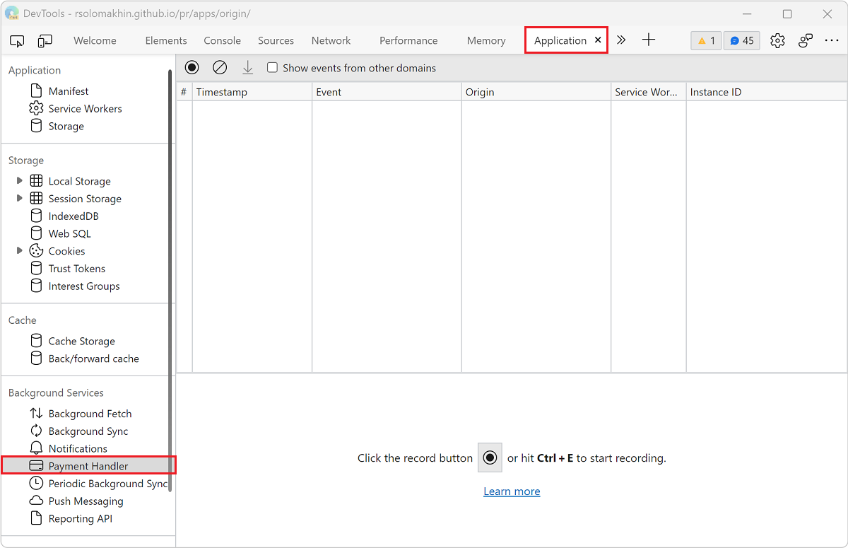 The Payment Handler pane