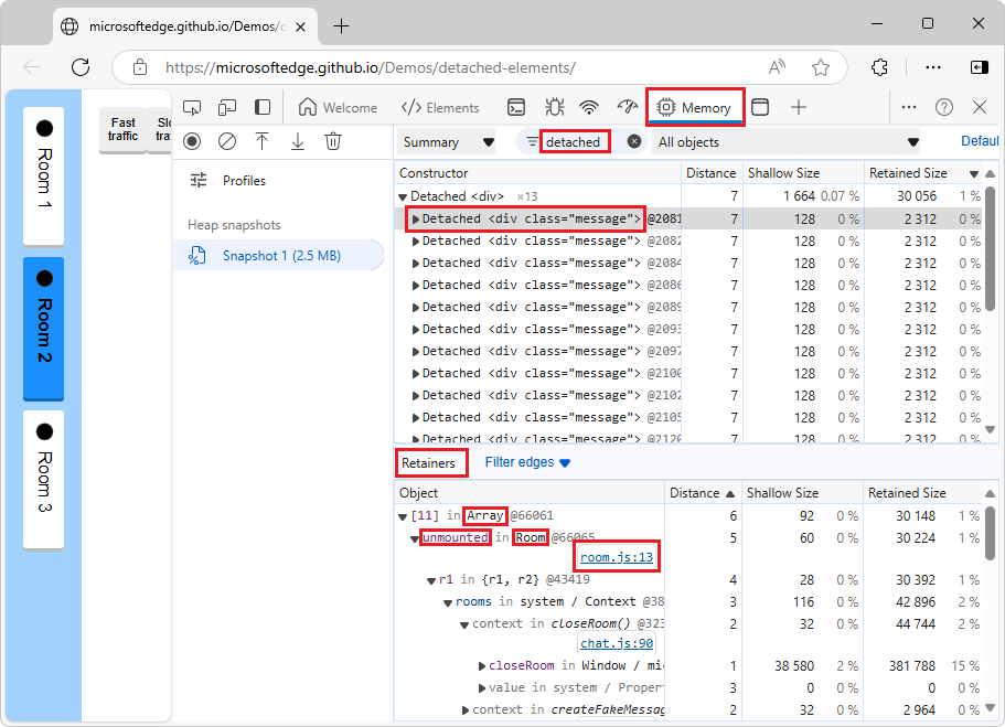 Filtering for detached nodes, and expanding a detached node