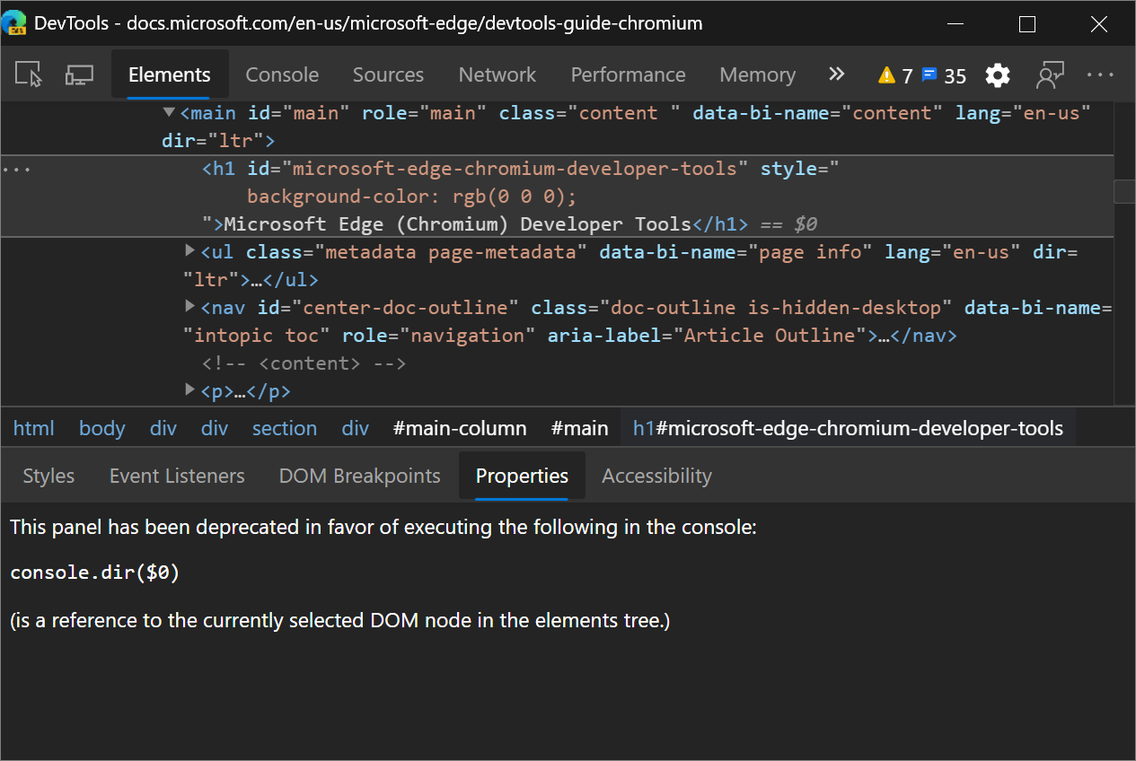 The deprecated Properties pane