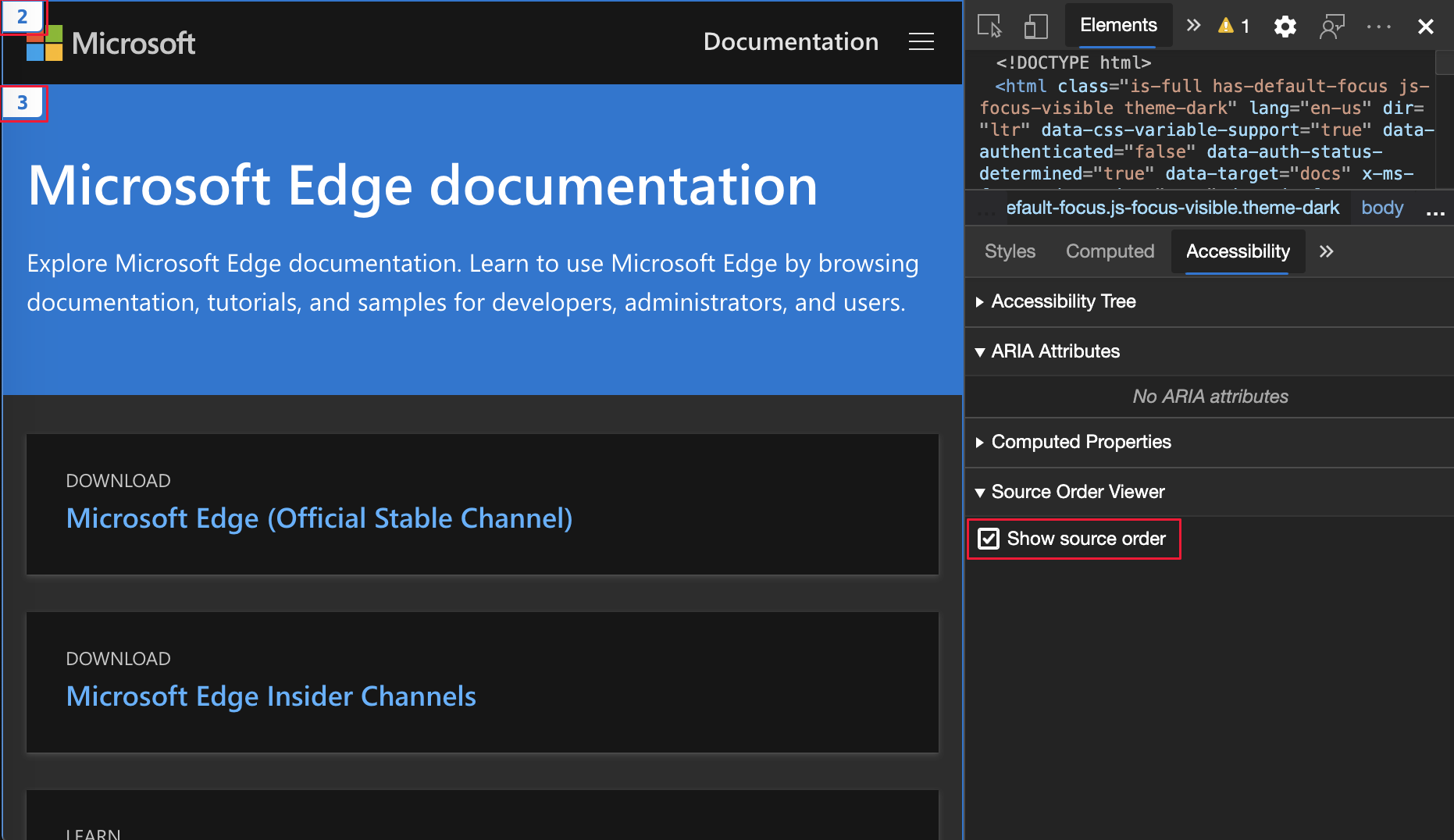 Selecting the 'Show source order' checkbox