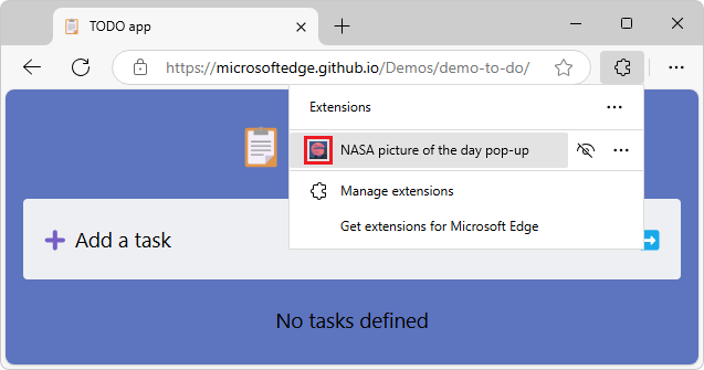 The extension's icon in the Extensions pop-up list