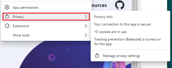 Privacy controls in the dedicated Privacy menu