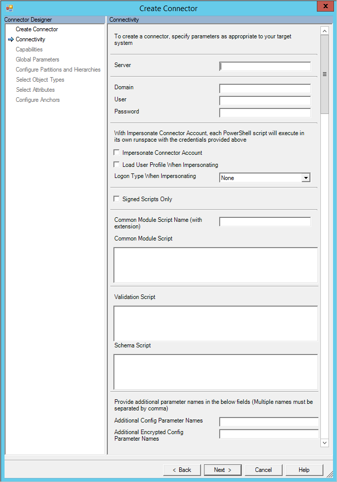 Pagina Connectiviteit van miM Sync-connectorconfiguratie