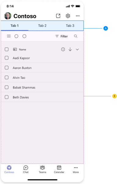 Example shows personal tab's structural anatomy.