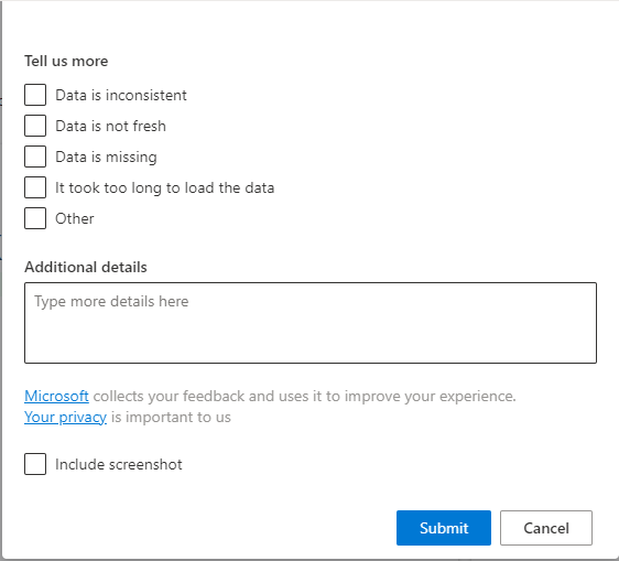 Schermopname van het feedbackvenster voor de functie Delen op het scherm Inzichten van het dashboard Klanten.