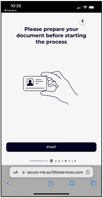 Schermopname van de pagina AU10TIX op een mobiel apparaat, met de tekst: Uw document voorbereiden voordat u het proces start.