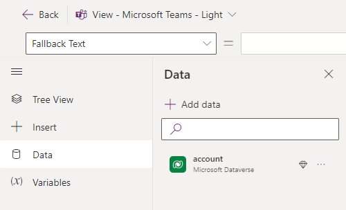 Schermopname van de connector voor Dataverse-accounttabellen toegevoegd aan een kaart in de kaartontwerper.