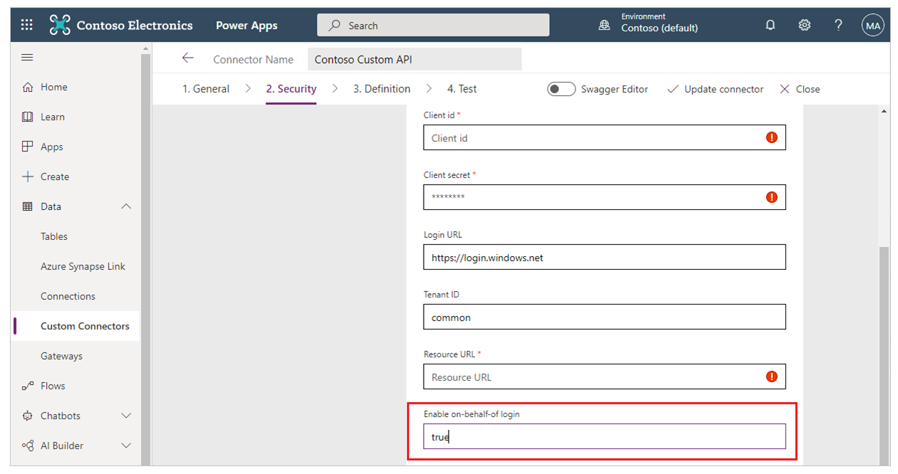 Eenmalige aanmelding voor aangepaste connectors configureren