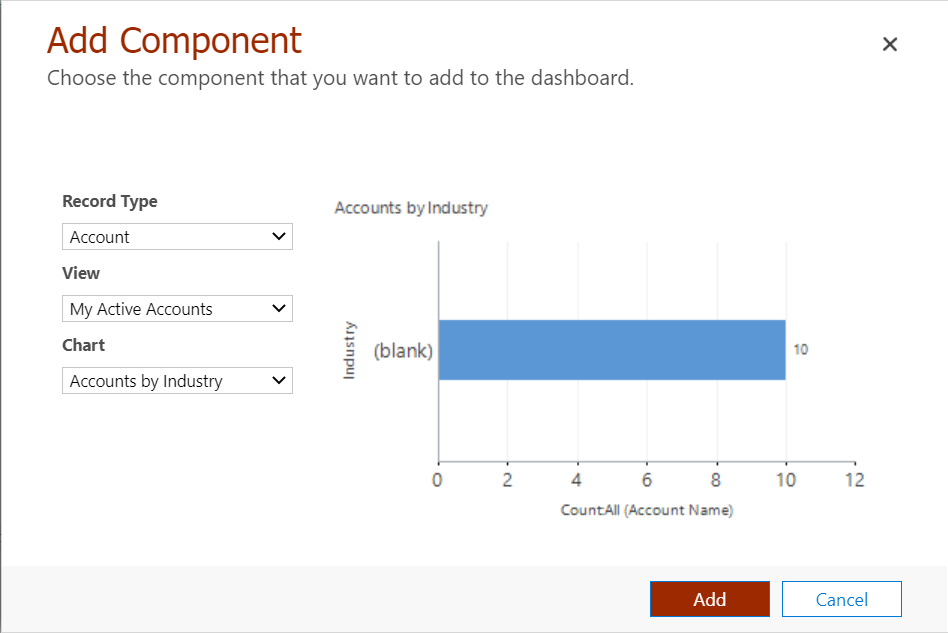 Dialoogvenster Dashboardonderdeel toevoegen