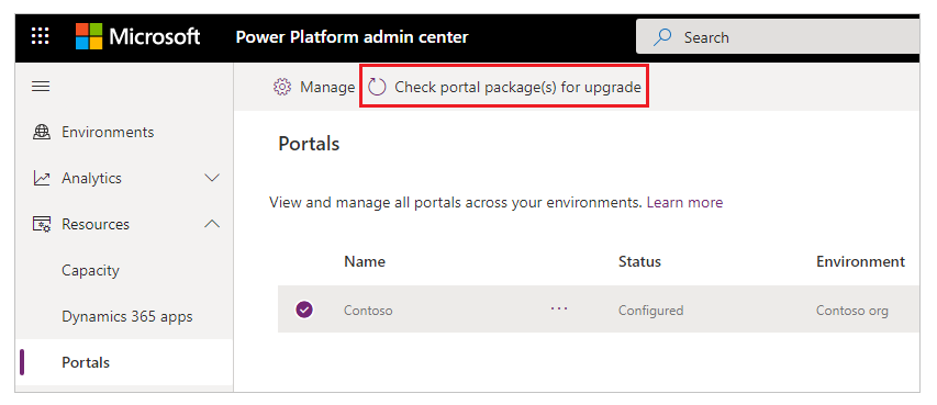 Portalpakketten controleren op upgrade.