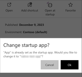 Schermopname met het bevestigingsbericht waarin u op OK tikt om de opstart-app te wijzigen.