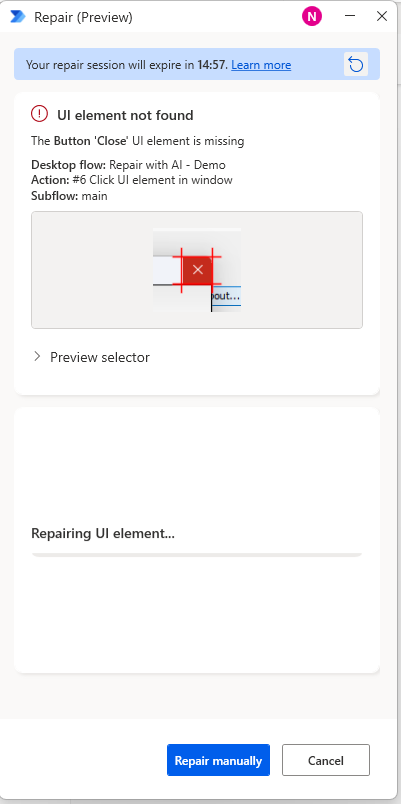 Copilot probeert het UI-element te vinden.