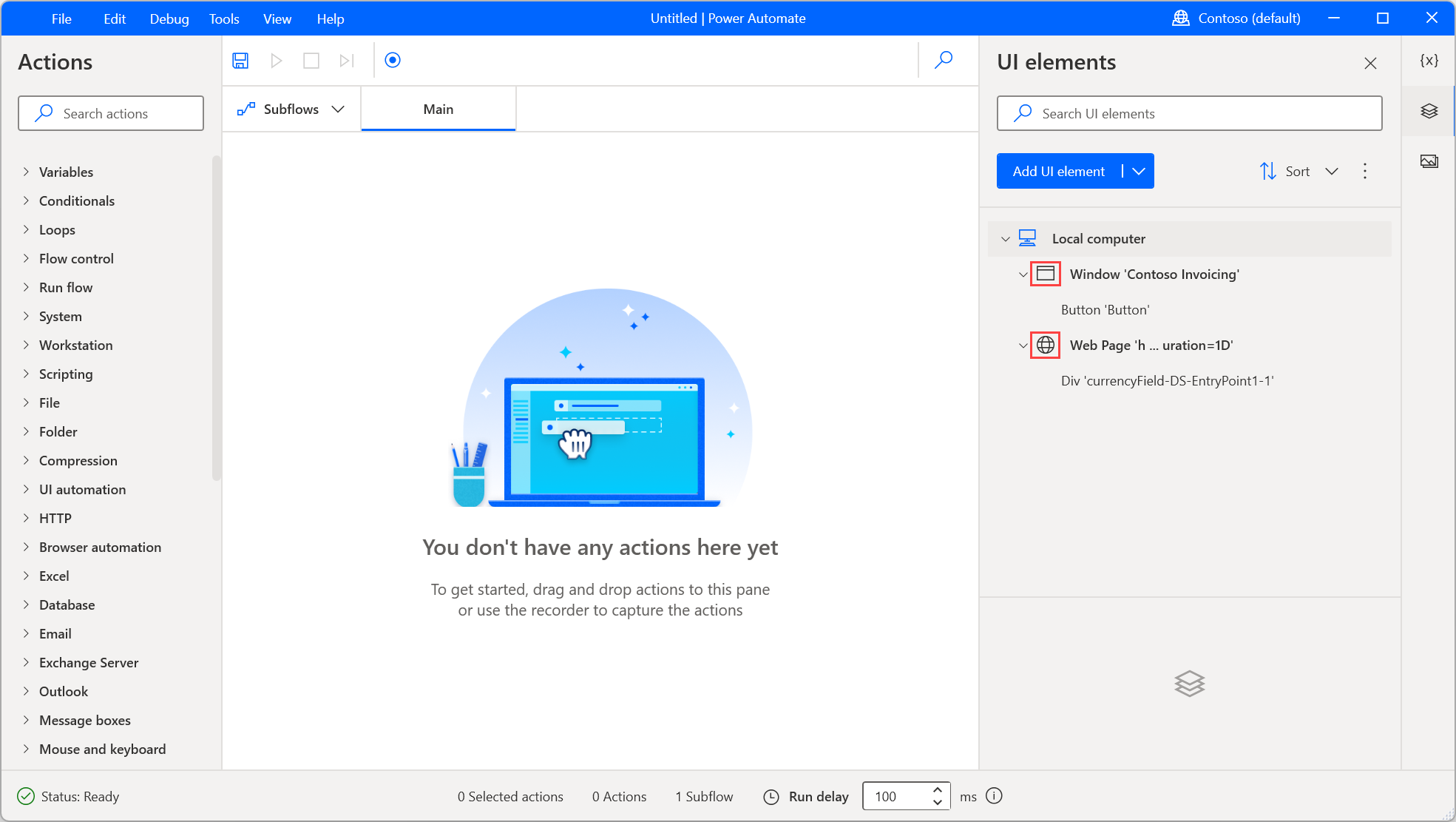 Schermopname van de visuele indicaties van het type UI-element in het deelvenster UI-elementen.