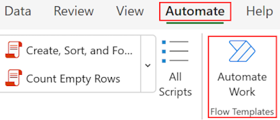 Schermaopname van de opdracht Werk automatiseren op de werkbalk Excel voor het web.