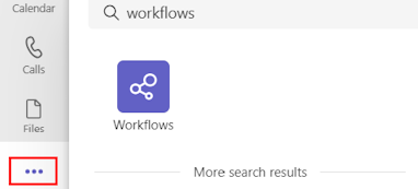 Schermopname van het zoeken naar de Workflows-app in Teams.