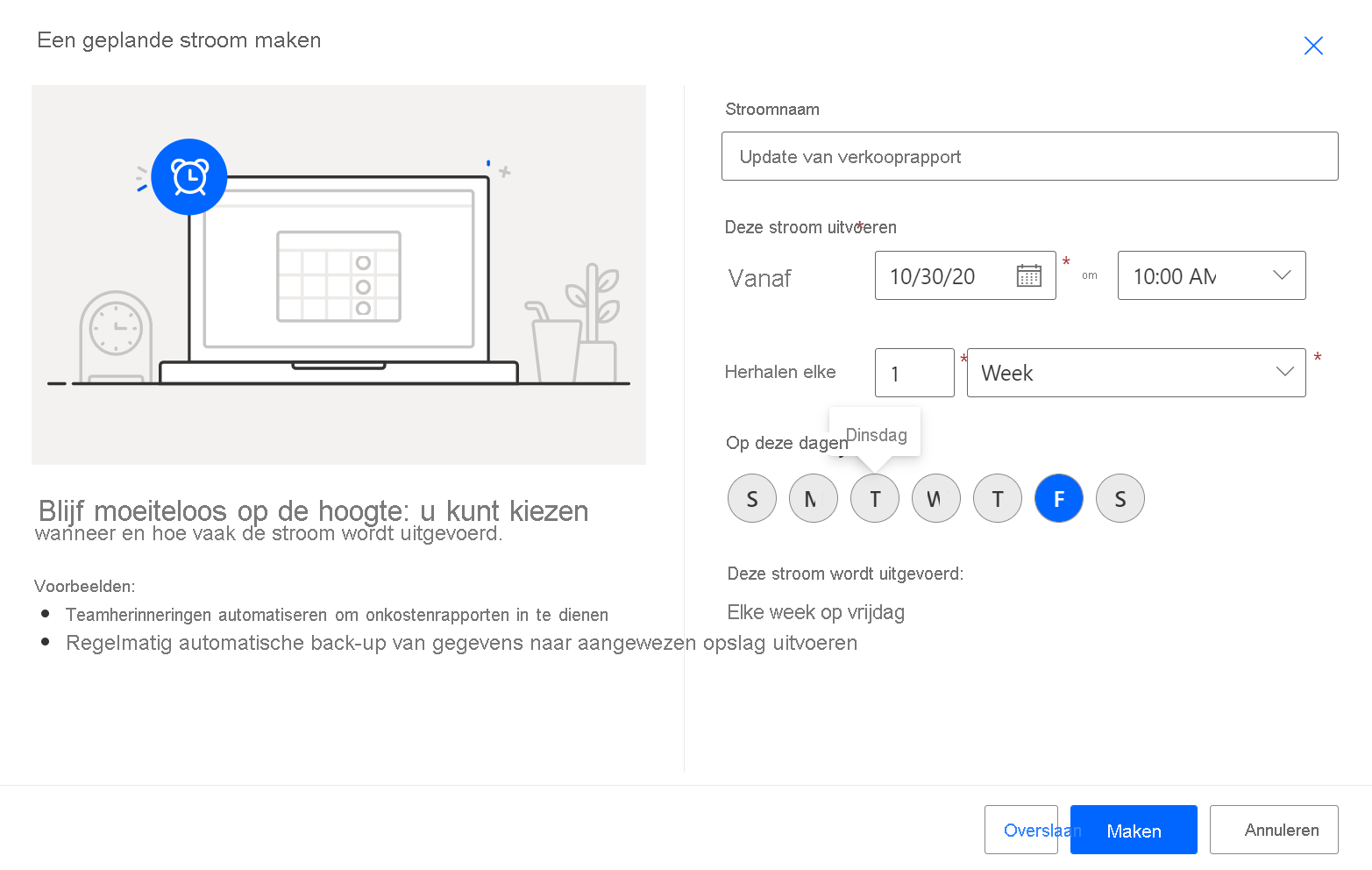 Schermopname van het dialoogvenster Een geplande cloudstroom maken.