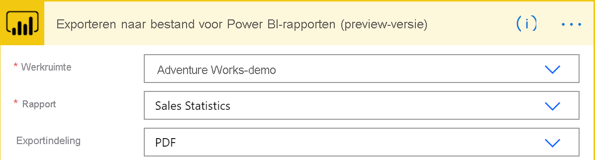 Schermopname van het exporteren naar bestand voor Power BI-rapporten.