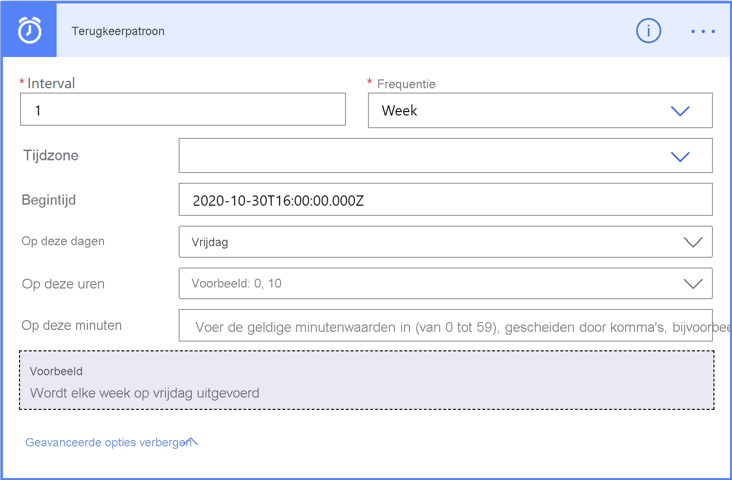 Schermopname van het dialoogvenster Terugkeerpatroon.