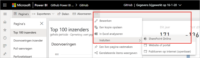 Schermopname van het menu Meer opties met SharePoint Online gemarkeerd.