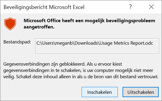 Schermopname van de beveiligingsmelding van Excel.