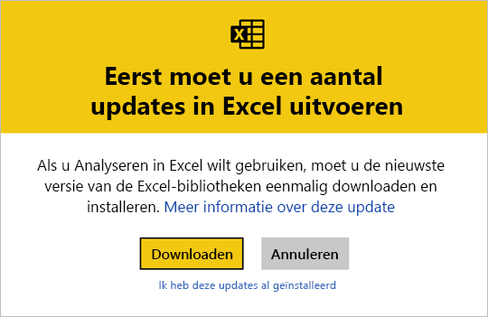 Schermopname van Excel-updates.