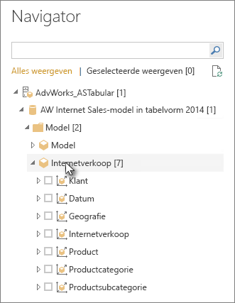 Schermopname van de Navigator-tabel of -kolom die moet worden geladen.