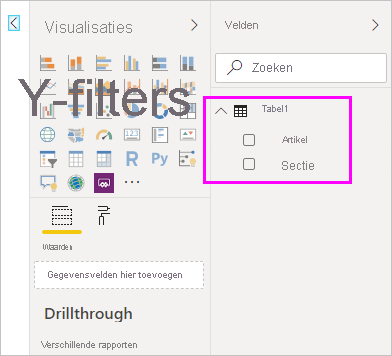 Schermopname toont de tabel die is gemaakt met de twee velden die in Power BI Desktop zijn geladen.