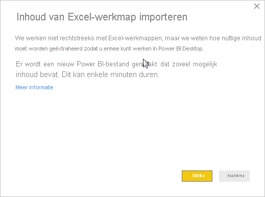 Schermopname van het bericht Inhoud van Excel-werkmap importeren.