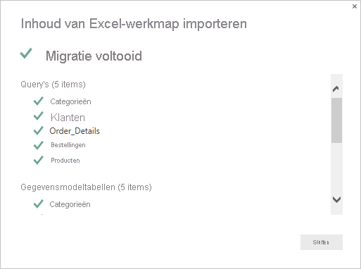 Schermopname van de overzichtspagina van de Excel-werkmap importeren.