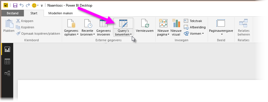 Screenshot of the Power Query Editor in Power BI Desktop, showing the Transform data selection.