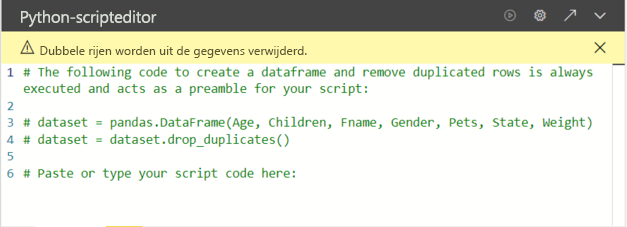 Schermopname van de Python-scripteditor met initiële opmerkingen.