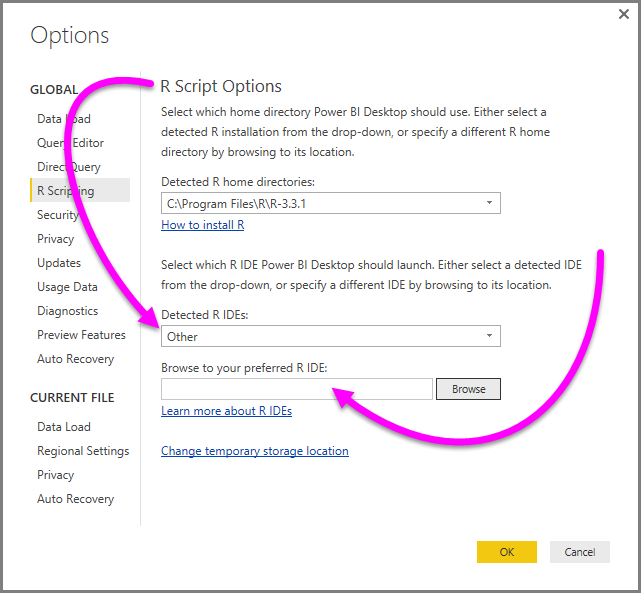 Screenshot of the Options dialog, showing Other is entered in the Detected R I D E field to enter a preferred R I D E.