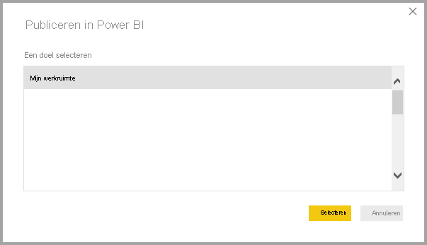 Schermopname van Publiceren naar de Power BI-service.