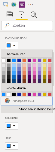 Schermopname met kleuren die u kunt selecteren om de kleur te wijzigen, inclusief themakleuren en recente kleuren.