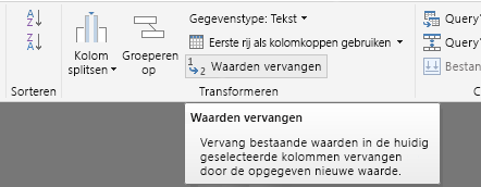 Schermopname van een kolom gemarkeerd met Waarden vervangen geselecteerd op het lint.