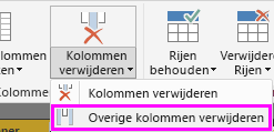 Schermopname met kolommen gemarkeerd met Andere kolommen verwijderen geselecteerd op het lint.